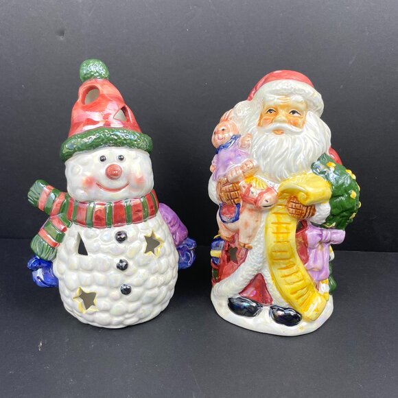 VTG Set of 2 Holiday Ceramic Santa & Snowman Candle Holders 7"-Max D. Drug, Inc - Picture 1 of 12